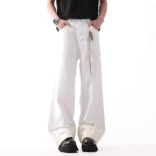 IEFB Niche Design Men Jeans Washed Turnup Contrast Color Silhouette Straight Leg Vintage All-match Loose Male Denim Pants 9W3975