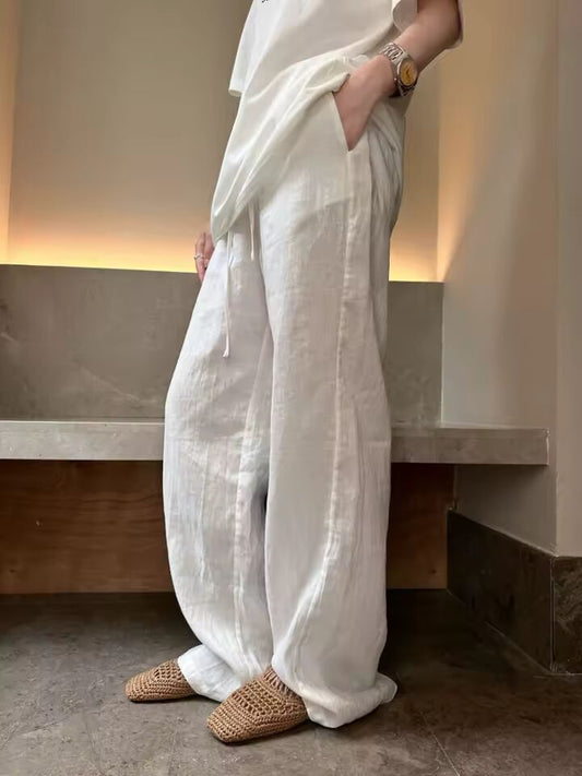 White Casual Wide-leg Pants Women's 2025 Spring Thin High-waisted Drooping Straight-leg Pants Mopping Lazy Pants korean style