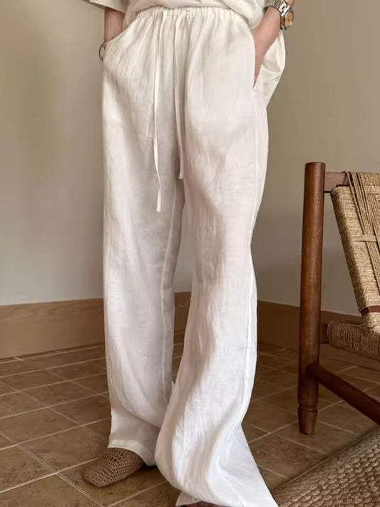White Casual Wide-leg Pants Women's 2025 Spring Thin High-waisted Drooping Straight-leg Pants Mopping Lazy Pants korean style