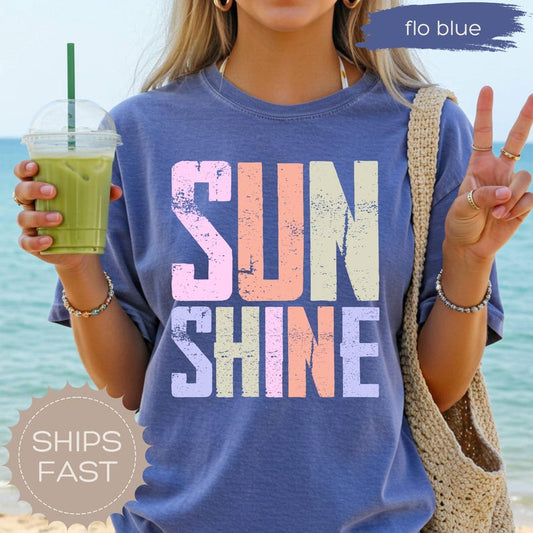 Comfort Colors, Sunshine Women Tee, Beach Life Gift for Her, Summer Trendy Shirt, Distressed Beach Mom Gifts, Lake Pool River Birthday Gifts